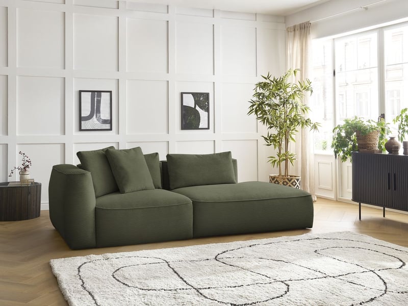 Bobochic canapé droit fixe 3 places leopold velours côtelé vert clair accoudoir gauche LEOPOLD - Conforama D
