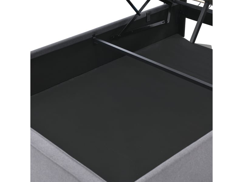  Lit coffre 1 place 90x200 cm en coton avec tête rembourrée et rangement, sans matelas, gris  - Conforama E