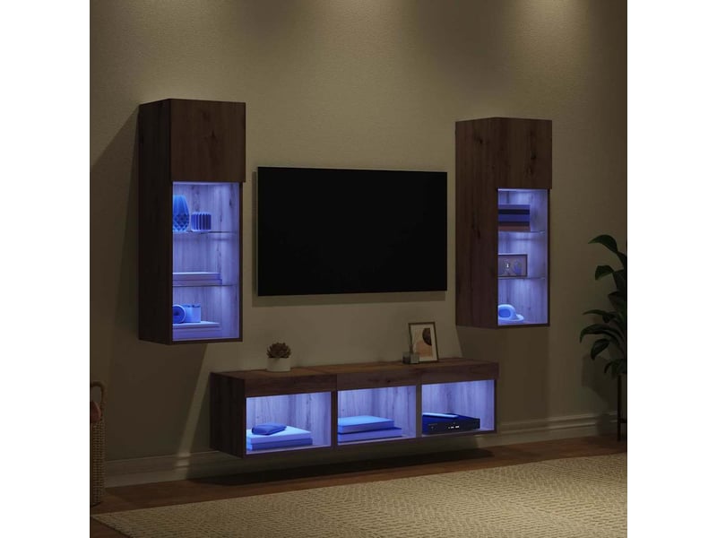 Lot de 5 meuble tv mural, meuble tv suspendu chêne noir bois d'ingénierie shl86464 - Conforama E
