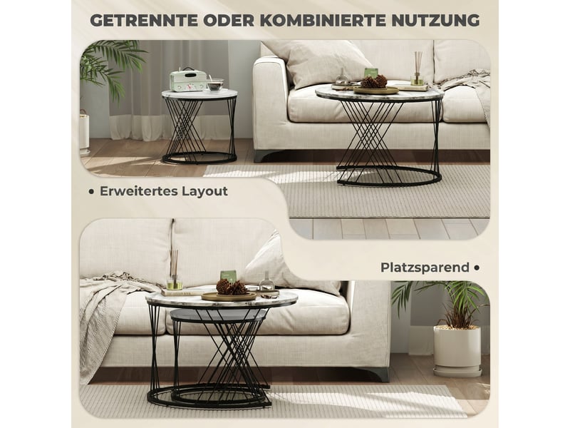  Lot de 2 tables basses gigognes rondes effet marbre gris et blanc  - Conforama D