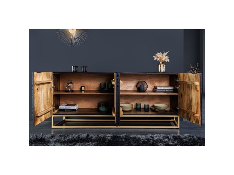 Buffet kosmos 180 cm – bois massif noir sculpté 3d – pieds métal doré - Conforama C