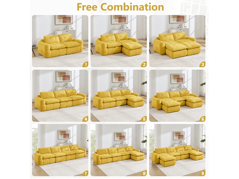  Canapé modulaire 194x97x68cm, sans cadre, structure, revêtement chenille, assise profonde ergonomique, jaune  - Conforama D
