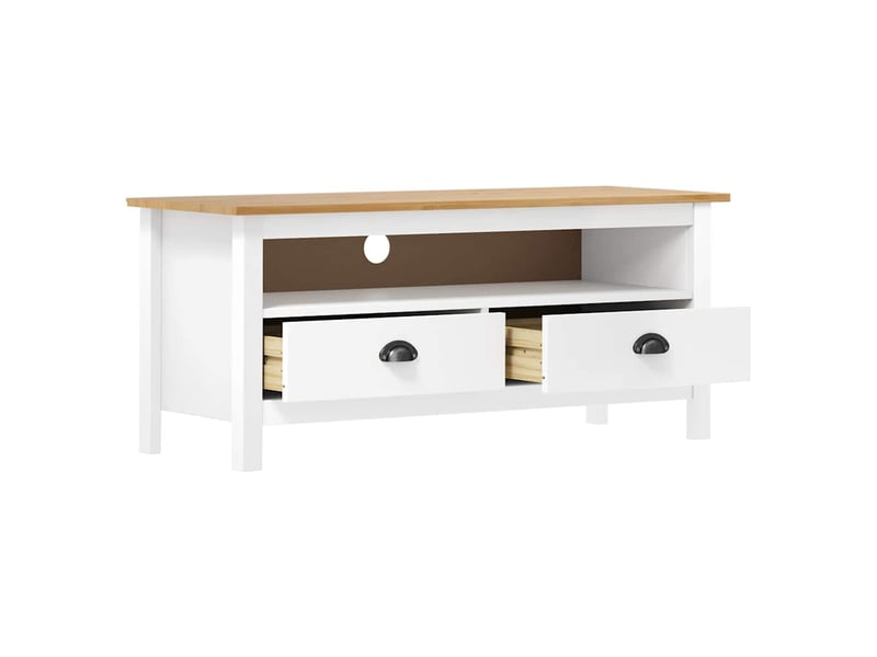  Meuble tv - banc tv - meuble de rangement hill range blanc 110x40x47 cm bois de pin solide  - Conforama C