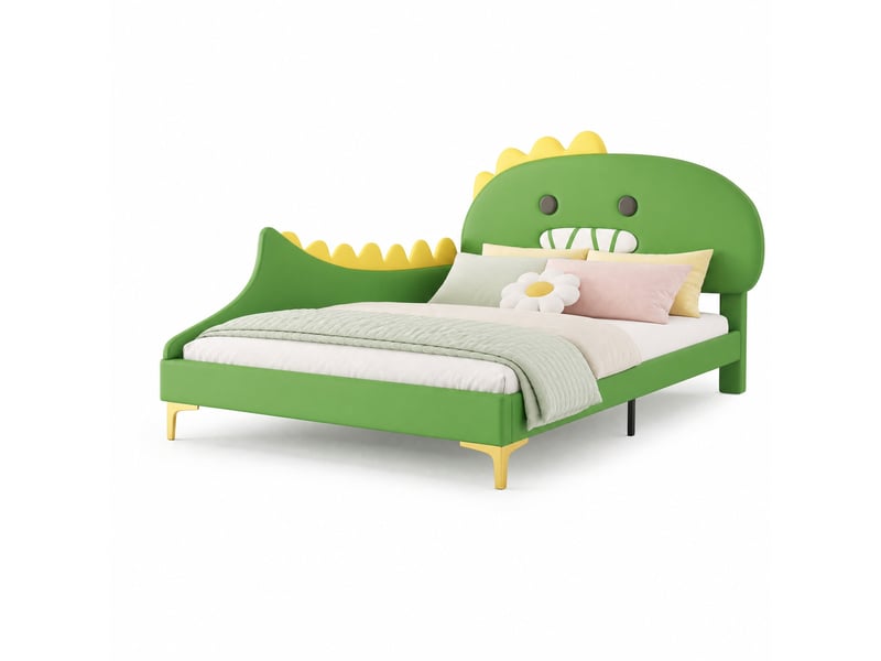 Lit enfant 140 x 200 cm dinosaure vert en pu et mdf  - Conforama A