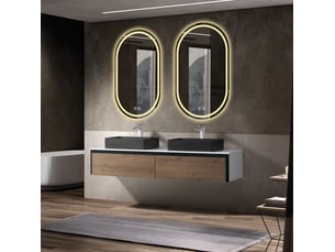 Miroir de salle de bains mural ovale 60 x 90 cm argenté en verre et métal, led tactile anti-buée réglable