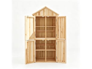 Armoire de jardin 82x50x190 cm – bois naturel – 2 étagères amovibles, toit en asphalte et rangement extérieur