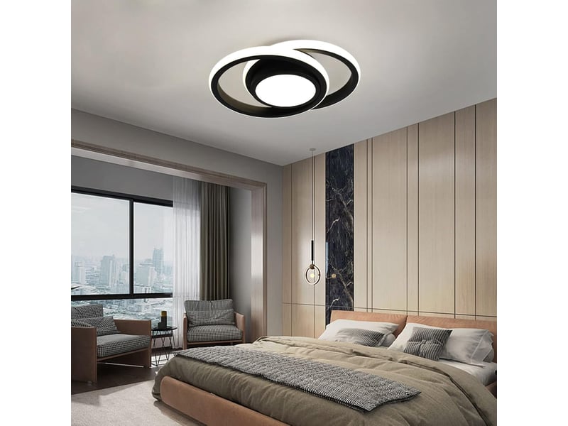  Plafonnier led rond et moderne noir, 24 w, blanc naturel (4000 k) – convient pour chambre, salon, cuisine, hall (diamètre de 30 cm)  - Conforama D
