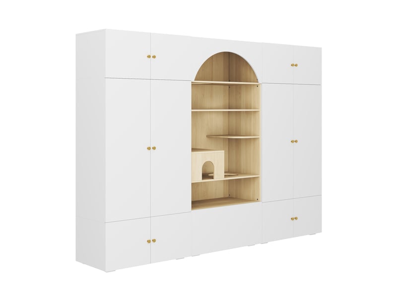  Armoire multifonction 3 en 1 penderie 270 cm - 12 compartiments blanc et aspect bois  - Conforama R