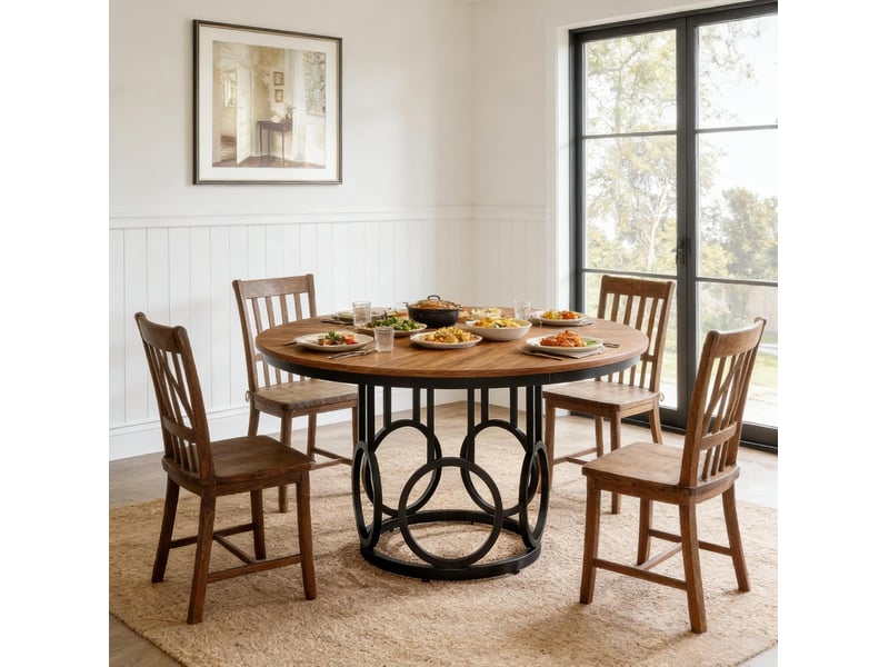  Table de salle à manger ronde 120x120x75 cm marron foncé et noir, plateau mdf, pour 4 à 6 personnes  - Conforama B