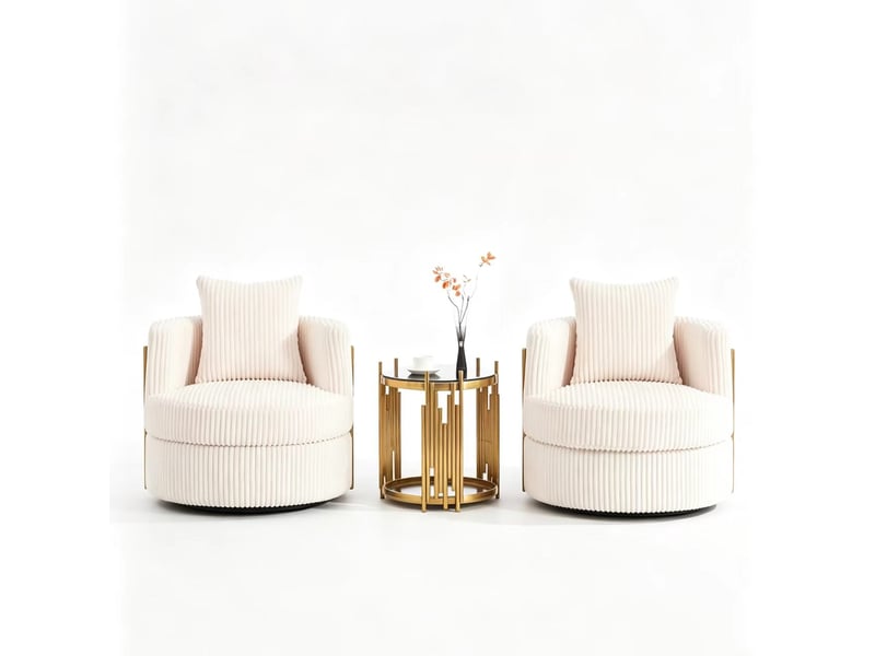Lot de 2 fauteuils pivotants 360° en velours côtelé beige avec rangement - Conforama A