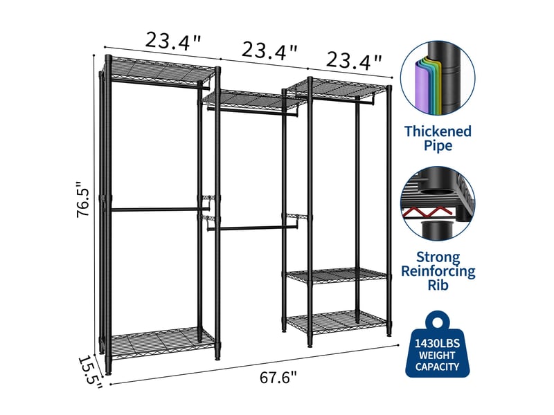  Portant à vêtements robuste – 4 tringles &amp; 6 étagères réglables – grand capacité angle pour chambre ou dressing  – (3x1x2 étages) PHK_36PBVKHJ - Conforama D