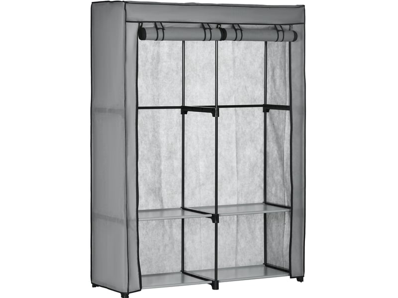  Armoire pliable 118x49x170 cm avec 2 tringles et 4 compartiments gris clair  - Conforama A