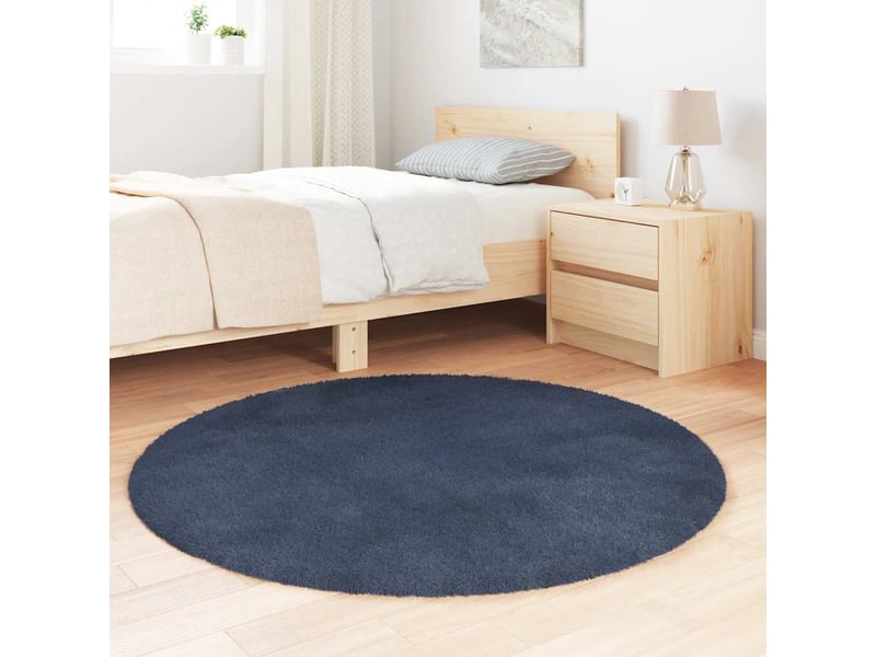  Tapis de salon - tapis shaggy à poils longs navarra bleu marine 120x120 cm  - Conforama C
