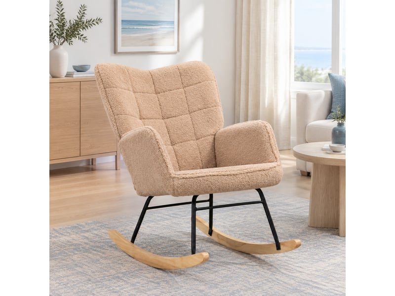  Fauteuil à bascule modenvie en polyester effet peau de mouton marron 71 x 98 x 101 cm  - Conforama D