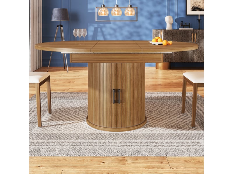 Table à manger extensible 118-158 cm - ronde à ovale - 6 personnes - rangement intégré - noyer et noir - Conforama D