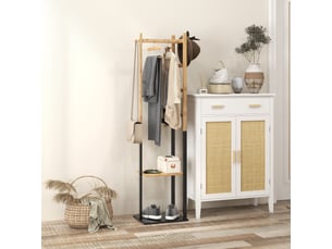 Portant pour vêtements en bambou, porte-manteau en bois avec tringle, étagères, 4 barres latérales, patère