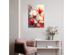 Tableaux, magnolias blancs et rouges dans les tons pastels 70x100