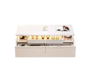 Table basse blanche brillante 90x45 cm avec led et 2 tiroirs