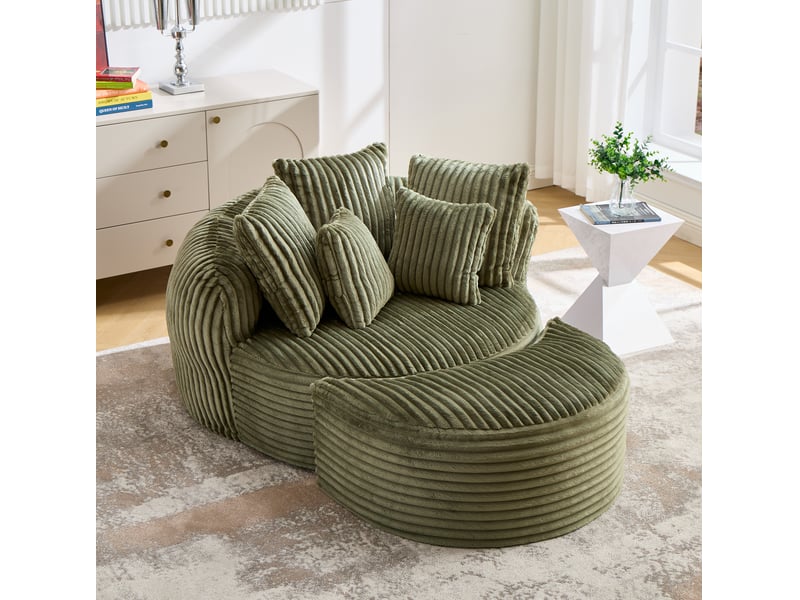  Fauteuil rond tcqpz avec repose-pieds 168 x 123 x 63 cm chenille velours côtelé vert émeraude  - Conforama B