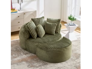 Fauteuil rond tcqpz avec repose-pieds 168 x 123 x 63 cm chenille velours côtelé vert émeraude