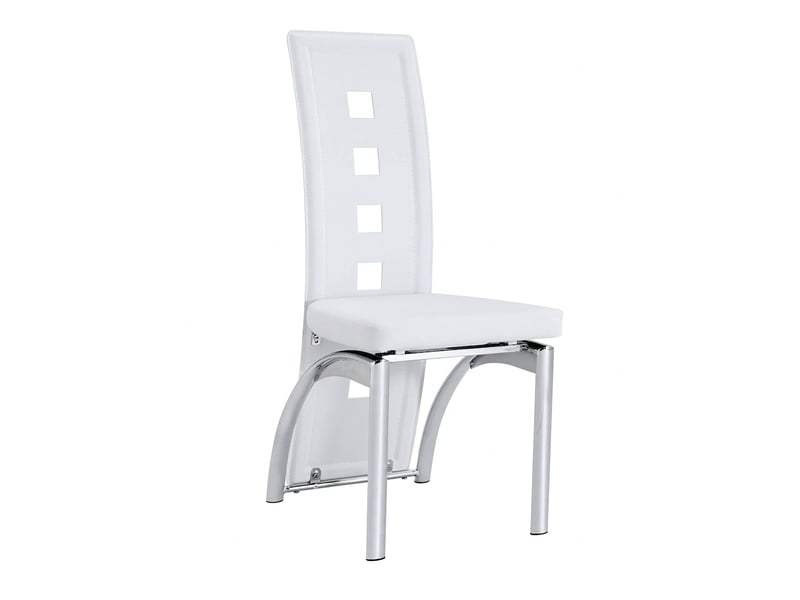  Lot de 2 chaises de salle à manger en cuir pu blanc mat, pieds en métal argenté, dossier ajouré géométrique, 102,5 cm  - Conforama A