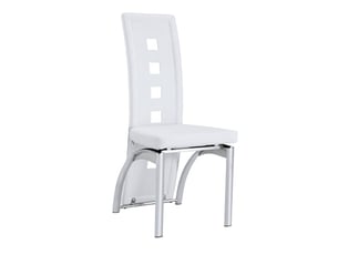 Lot de 2 chaises de salle à manger en cuir pu blanc mat, pieds en métal argenté, dossier ajouré géométrique, 102,5 cm