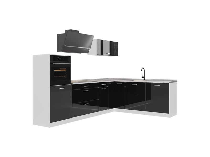  Vicco cuisine en angle, noir haute brillanceblanc, 287 x cm sans plan de travail  - Conforama A