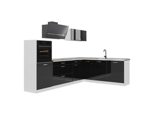 Vicco cuisine en angle, noir haute brillanceblanc, 287 x cm sans plan de travail
