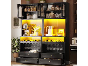 Lof 2 de buffet haut noir avec portes vitrées arquées, éclairage led par application et synchronisation musicale