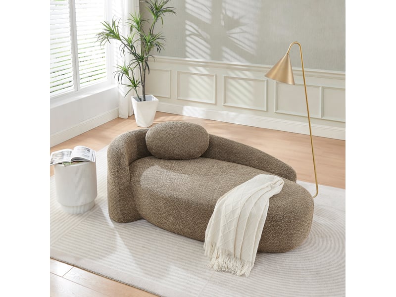  Canapé droit fixe 1 place en tissu bouclette marron, design arrondi avec coussin, idéal pour petits espaces  - Conforama E