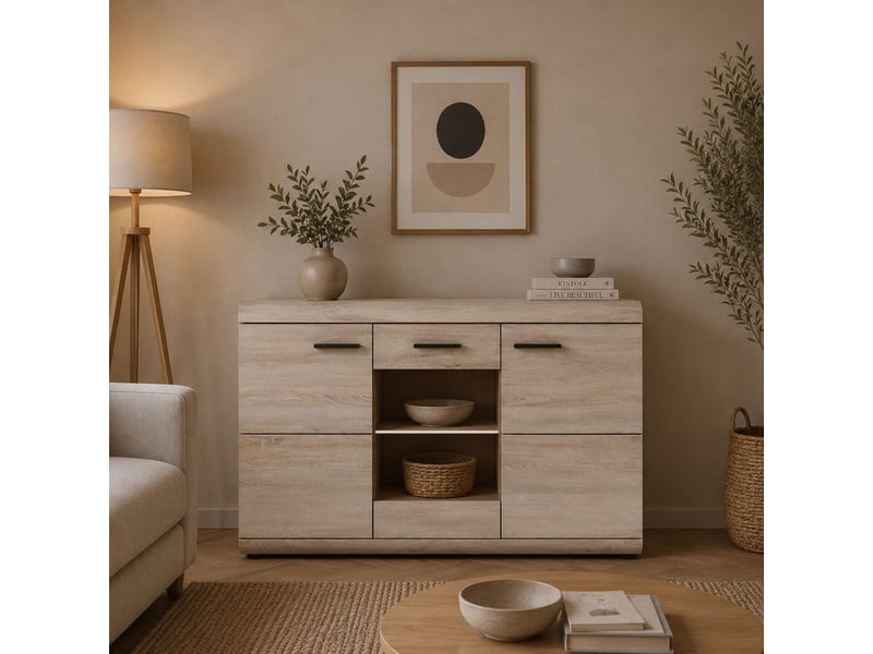  Buffet hami, console 3 étagères, 120x42x87h cm chêne marron Hami - Conforama B