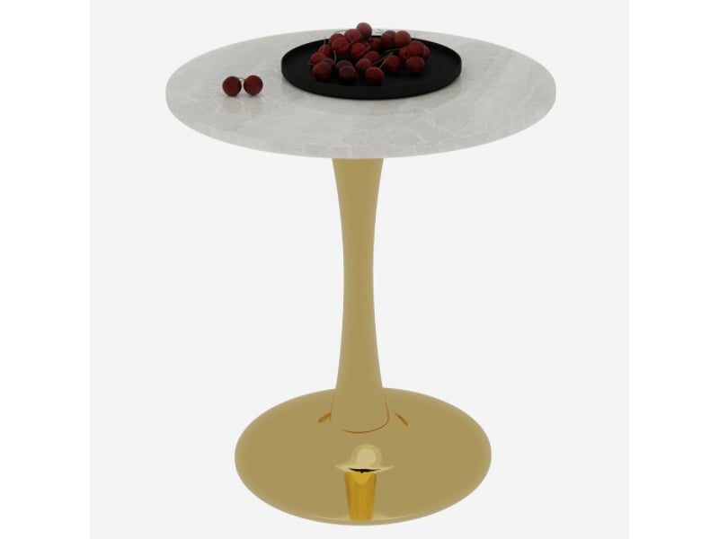  Table basse moderne - doré+blanc - marbre artificiel - style milieu du siècle 70x70x72cm - Conforama A