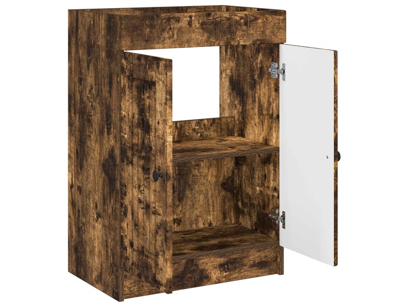  Armoire sous évier de salle de bain, meuble de rangement chêne fumé shl7428  - Conforama D