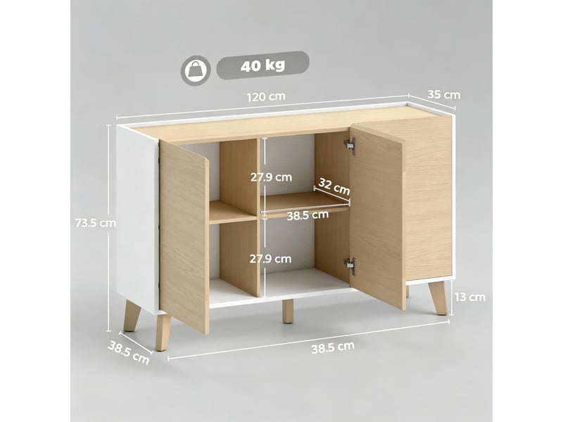  Buffet 3 portes 6 compartiments en mdf et panneau de particules 120 x 35 x 73,5 cm  - Conforama C