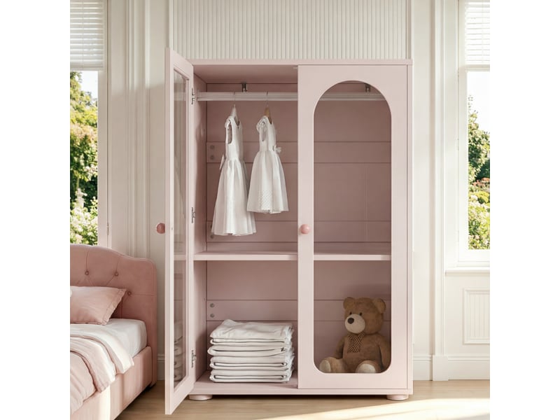  Armoire enfant 2 portes acrylique et tringle rose 80 x 50 x 120 cm  - Conforama E