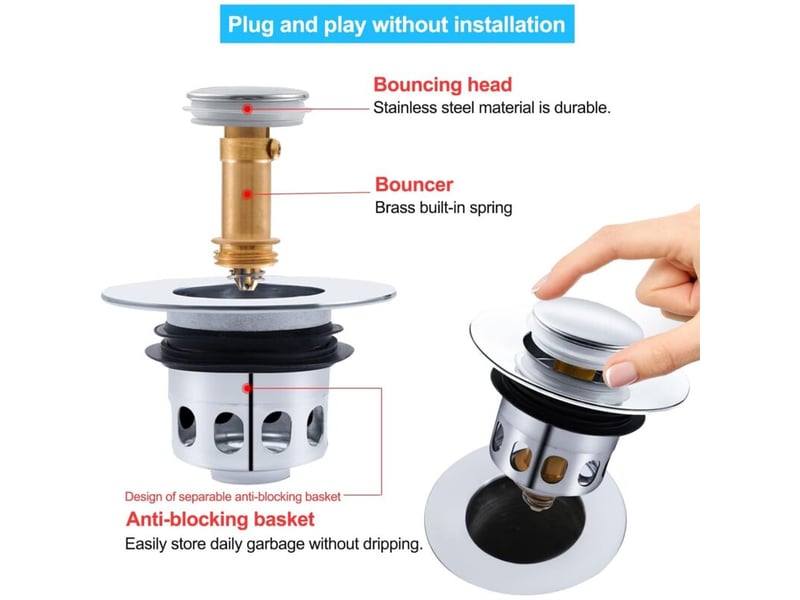  Suite égouttoir de bonde de lavabo, siphon lavabo, bonde de lavabo sans trop plein, extensible de 300-955 mm pour la salle de bain  - Conforama C