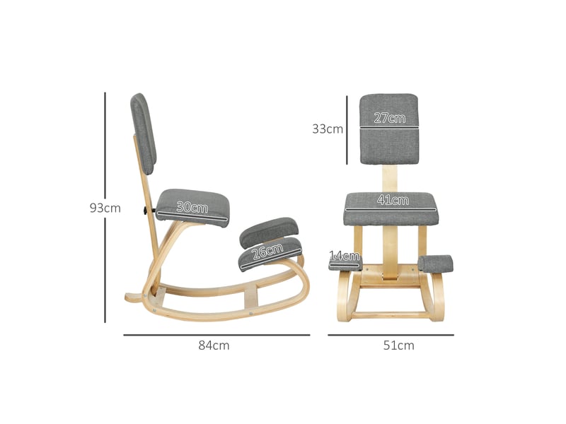  Chaise ergonomique à genoux, tabouret à genoux, chaise de santé pour la maison, le bureau et la méditation, grise  - Conforama E