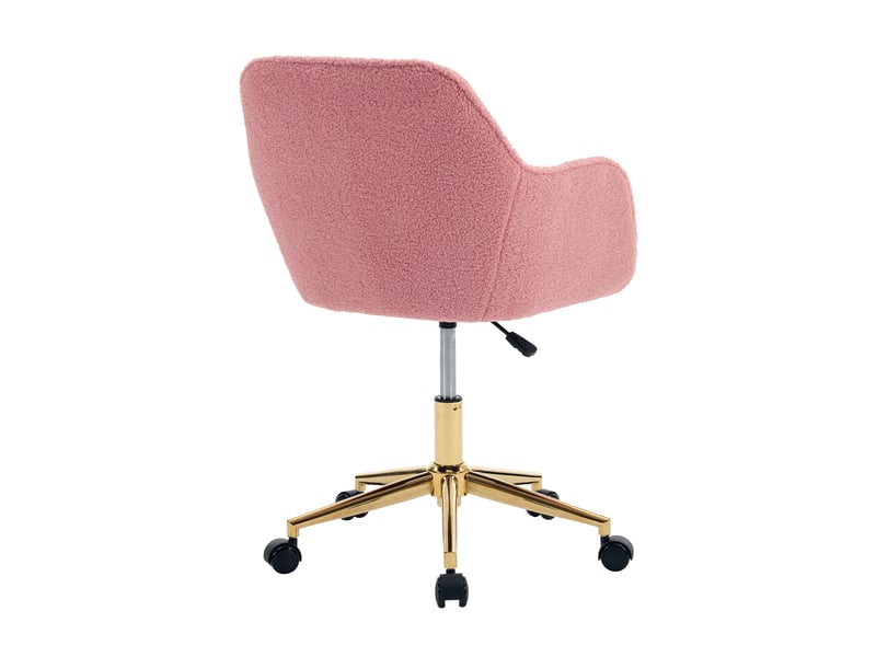  Fauteuil de bureau en tissu bouclette rose, hauteur réglable, rotation 360° et base en métal doré  - Conforama D