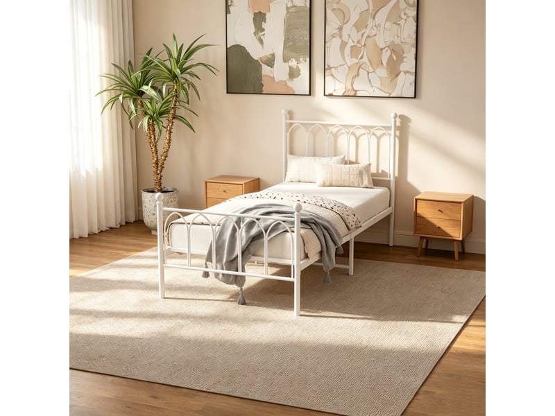  Lit 1 place ulevr 90 x 200 cm avec sommier à lattes, rangement sous lit, cadre en acier blanc  - Conforama B