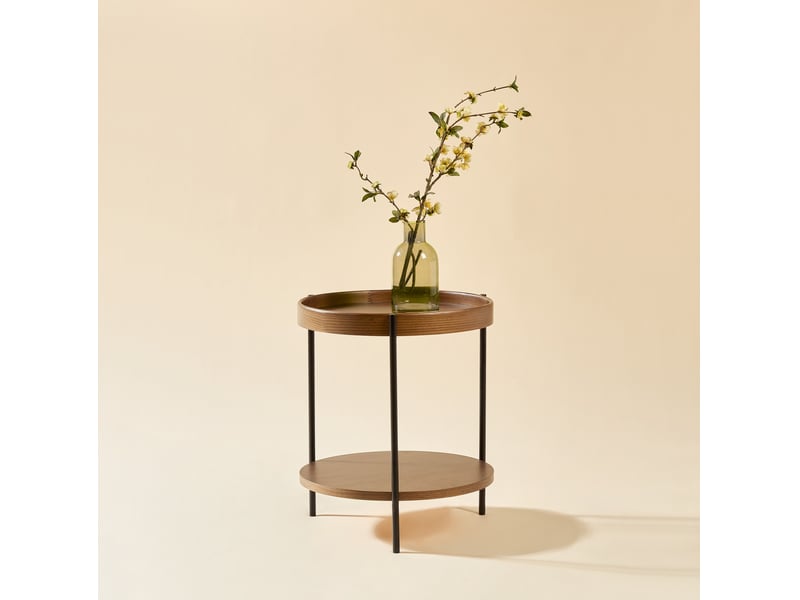  Table d'appoint ronde  44x44x48 cm coloris noyer, 2 plateaux  - Conforama B