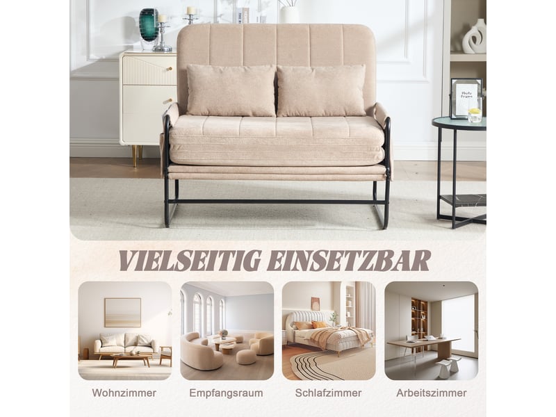  Canapé convertible, canapé-lit, 2 places, en chenille, kaki, structure métallique, design moderne, pour salon, bureau, appartement  - Conforama W