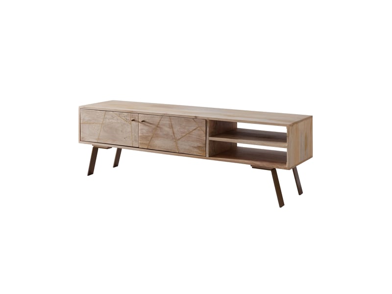  Meuble tv 2 portes 145x35x47 cm en bois de manguier naturel  - Conforama C