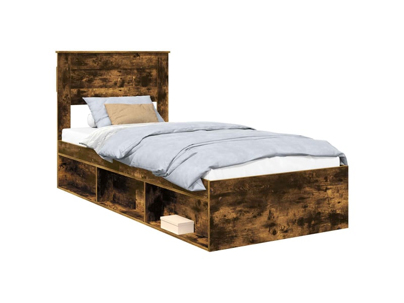  Lit simple- lit adulte -  cadre de lit uni chêne fumé 100 x 200 cm bois de pin massif  - Conforama A