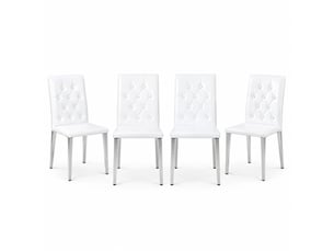 Lot de 4 chaises de salle à manger 89 cm, chaise cuisine, confort, dossier à piqûres losanges, pu blanc, métallique argenté