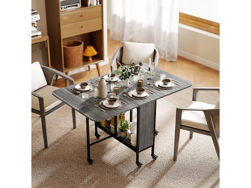  Table de salle à manger pliante pour 6 personnes avec étagère, en bois et métal, 130 x 80 x 74 cm, grise  - Conforama D