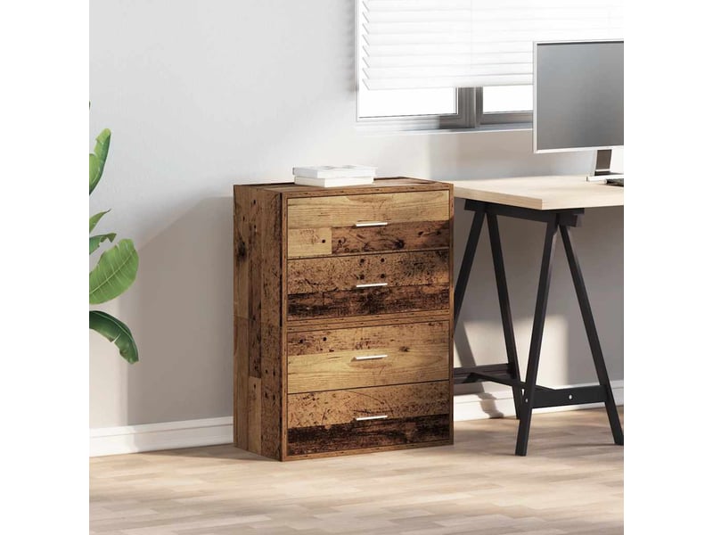  Lot de 2 armoire à tiroirs, commode avec 4 tiroirs vieux bois bois d'ingénierie  - Conforama C