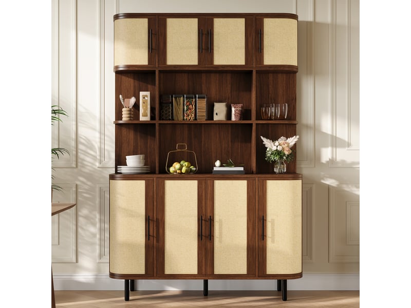  Buffet 8 portes avec rangement, poignées noires et pieds en métal pour salon en mdf 120×20×180 cm noyer  - Conforama D