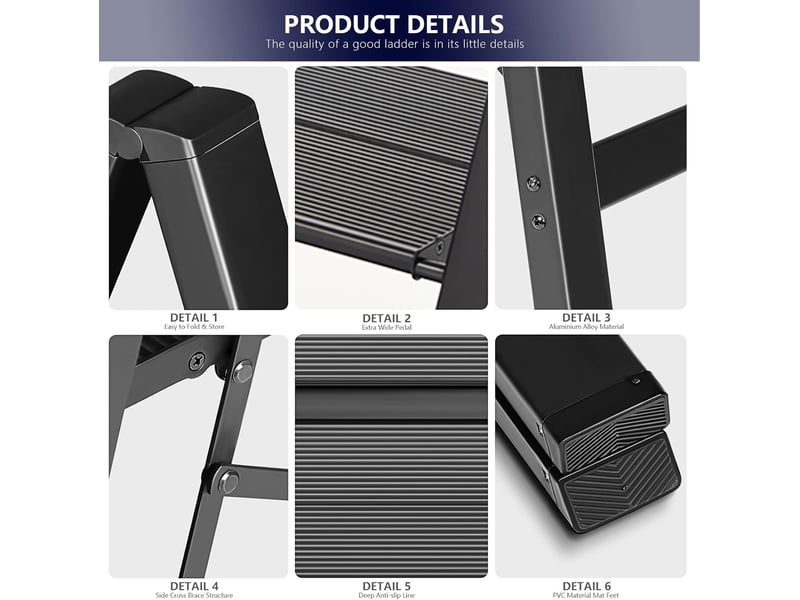 Escabeau 3 marches pliant 65x45x82cm aluminium noir - Conforama D