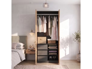 Armoire de chambre 4 portes avec 3 tiroirs et penderie 90x50x200 cm finition chêne