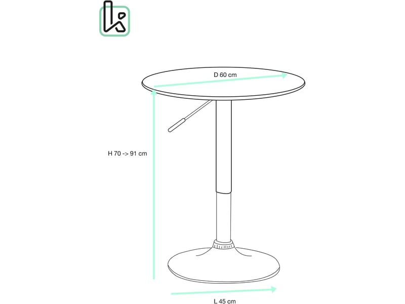 Table haute mange-debout réglable seti noir intégral ø60 cm 408 SETI-INTEGRAL - Conforama D
